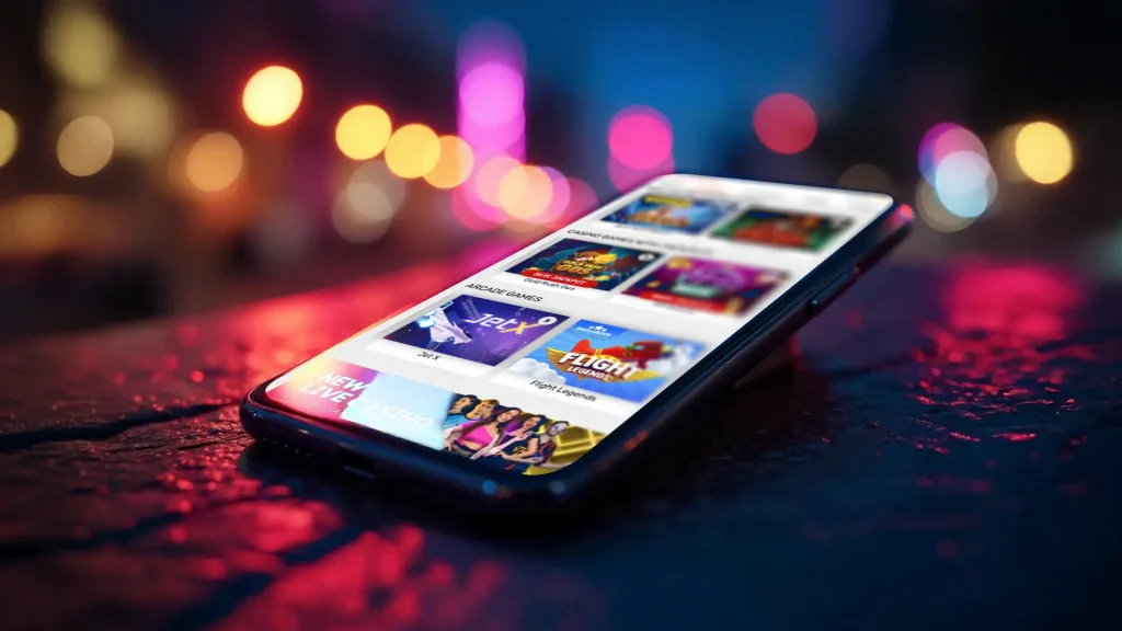 Understanding High Volatility Slots - Phone showing slot games menu.